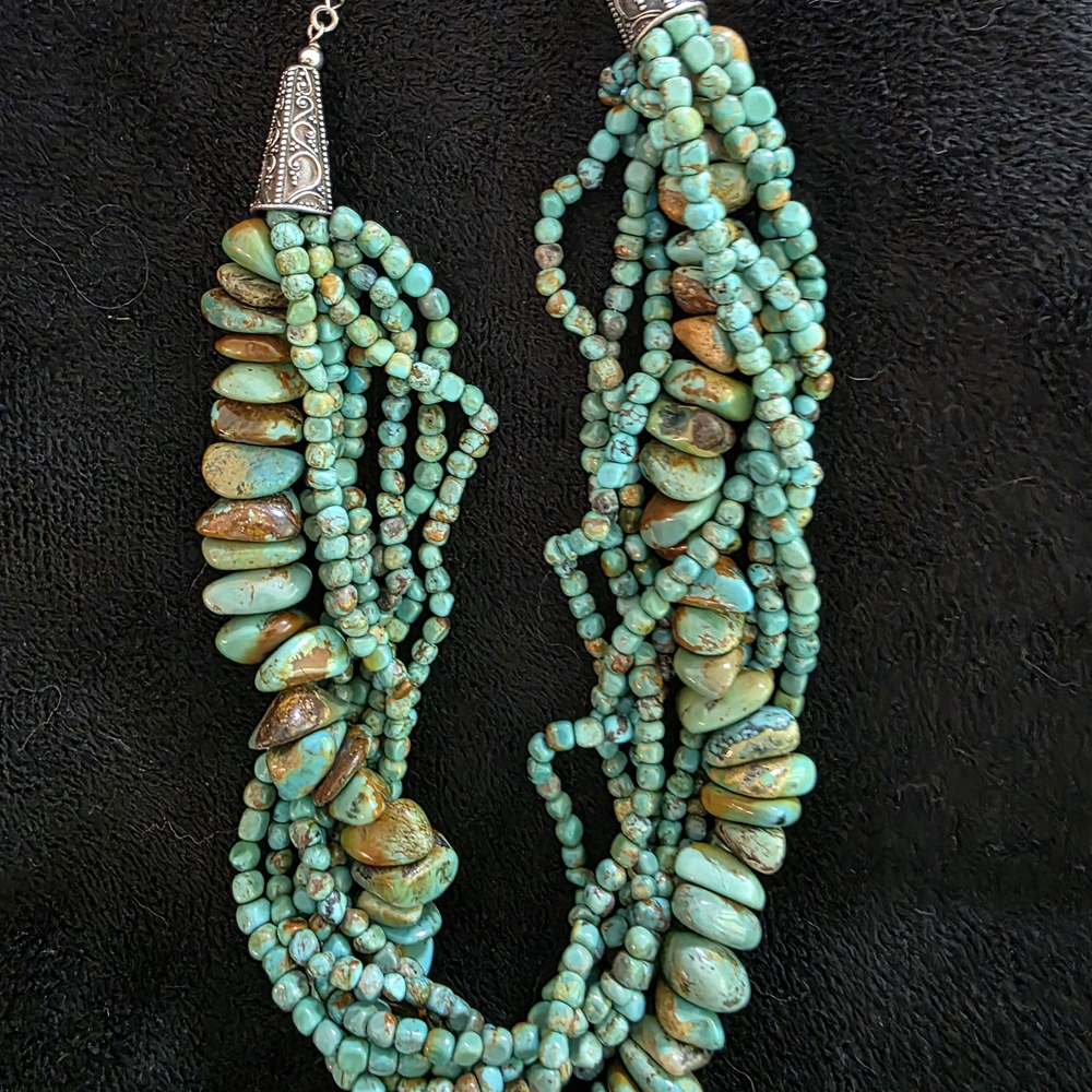 Blue Multi-Strand Turquoise Necklace with Heishi Beads - Picture 2 of 5